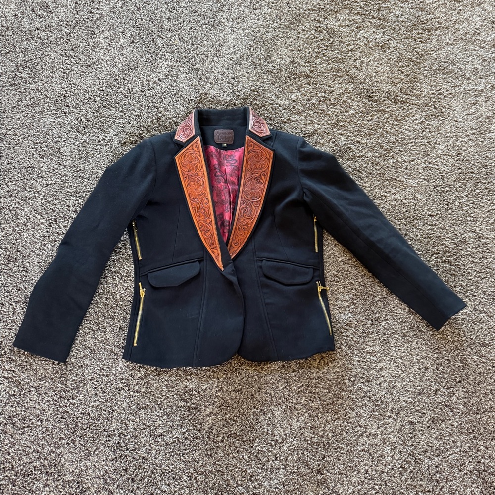 American Darling Black and Tooled Leather Blazer